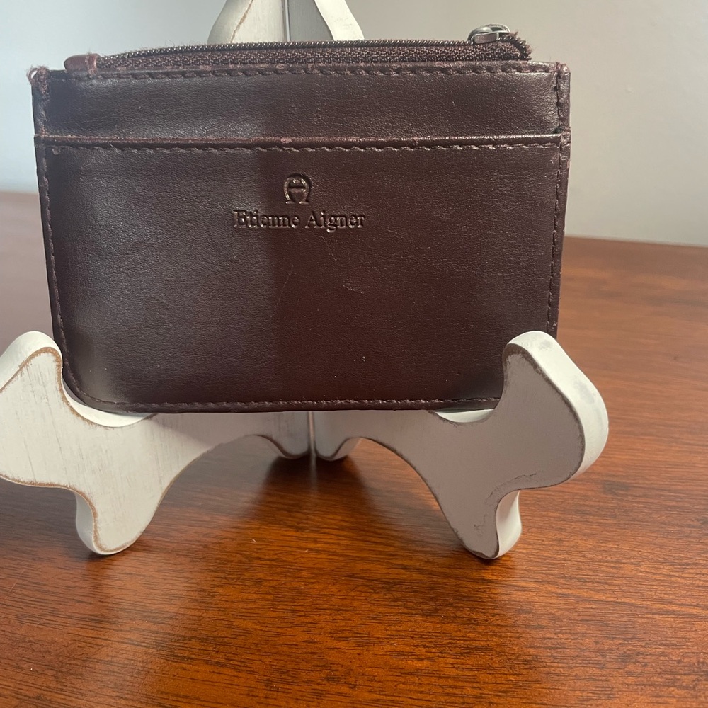 Etienne Aigner Rich Brown Leather Card Holder